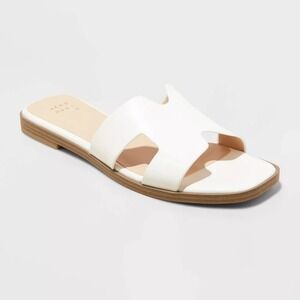 Women's Nina H-Band Slide Sandals - A New Day White 6 Slip-On